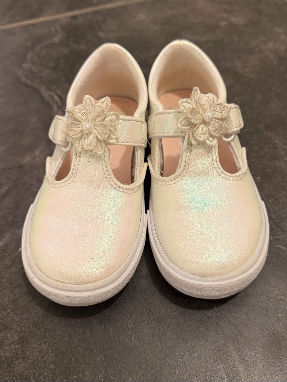 Keds Ivory Pearl Flower Strap Mary Jane Kids Shoes